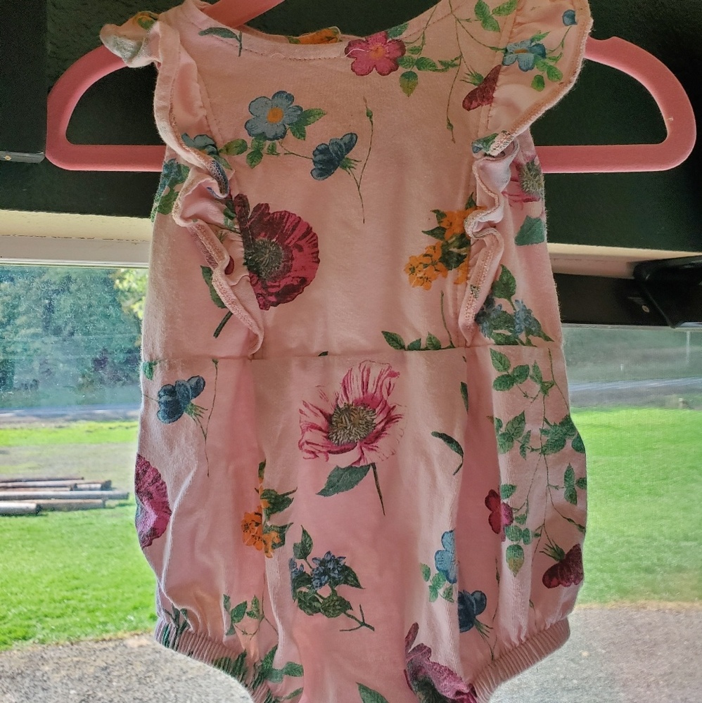 Floral pink Old Navy Onesie with ruffle
